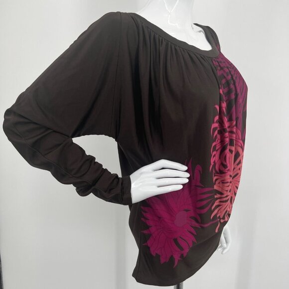 DKNY 100% Silk Blouse Extra Long Gathered Gathered Sleeves, Fireworks on Front S - Picture 2 of 7